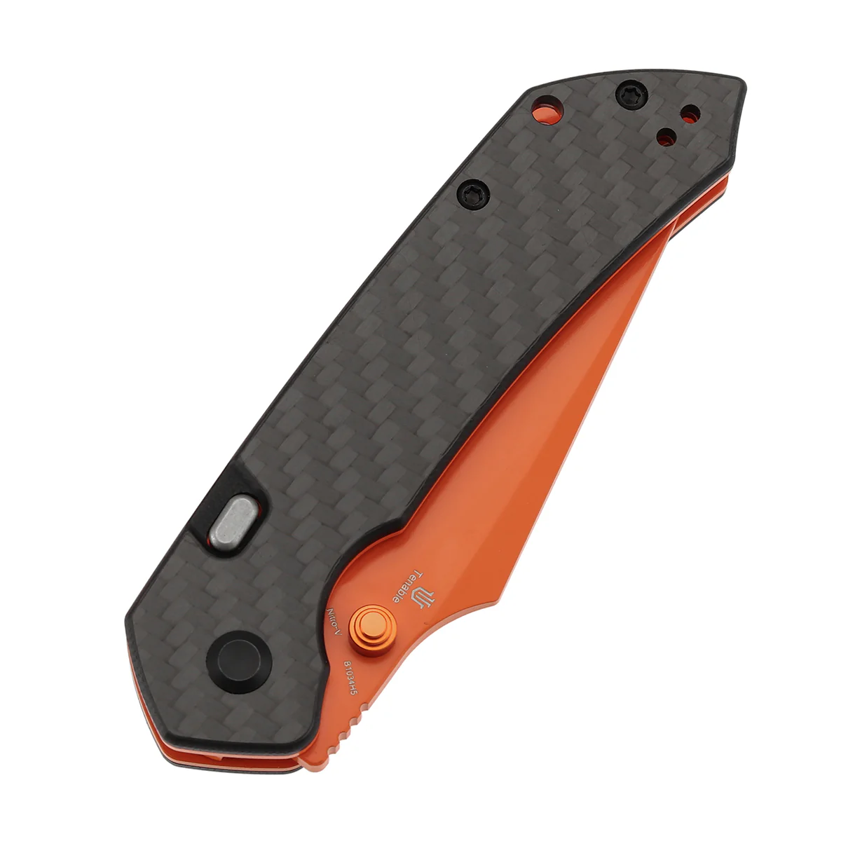 Tenable Fenrir Top Liner Lock Folding Knife|  Twill Carbon Fiber Handle | 3.48“  Orange Coated Nitro V Blade | Sparrow Knife Design | B1034H5 - Image 6