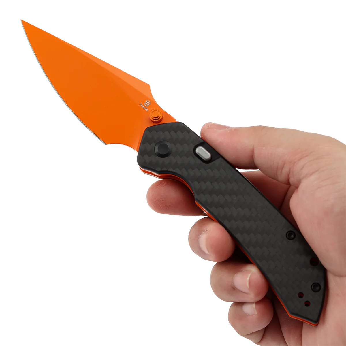 Tenable Fenrir Top Liner Lock Folding Knife|  Twill Carbon Fiber Handle | 3.48“  Orange Coated Nitro V Blade | Sparrow Knife Design | B1034H5 - Image 9