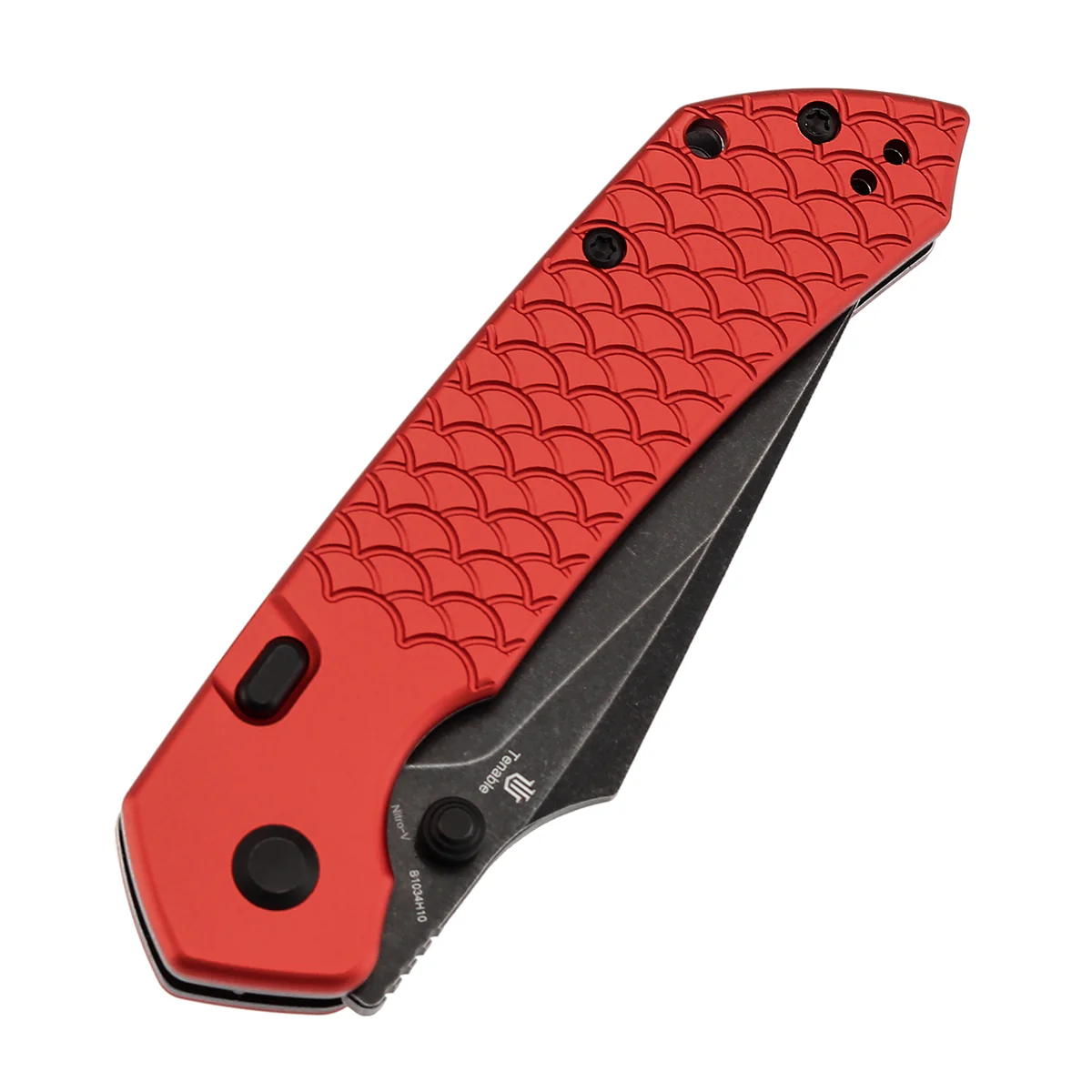 Tenable Fenrir | Top Liner Lock Folding Knife | 3.4“ Blackwashed Nitro-V Blade | Red Anodized Aluminum with Fishscale Texture Handle | Sparrow Knife Design | B1034H10 - Image 6