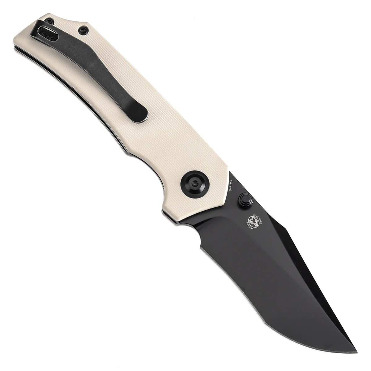 Tenable Fermi Folding Knife Ivory White G10 Handle (3.11'' Black TiCn Coated 14C28N Blade) Burchtree Designs-T1122A1 - Image 3