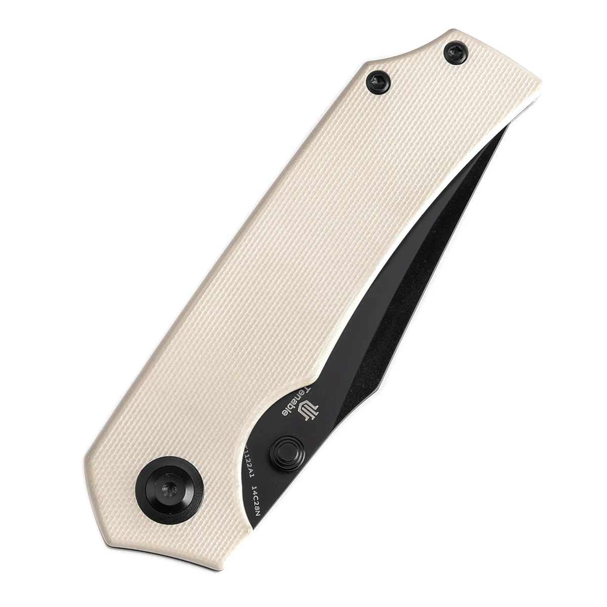 Tenable Fermi Folding Knife Ivory White G10 Handle (3.11'' Black TiCn Coated 14C28N Blade) Burchtree Designs-T1122A1 - Image 6