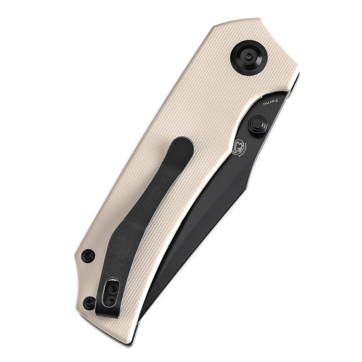 Tenable Fermi Folding Knife Ivory White G10 Handle (3.11'' Black TiCn Coated 14C28N Blade) Burchtree Designs-T1122A1 - Image 7