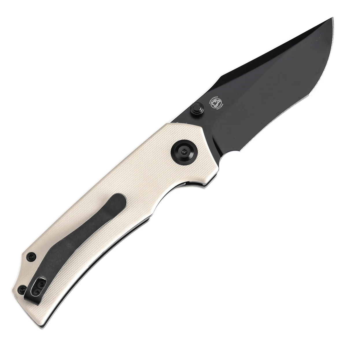 Tenable Fermi Folding Knife Ivory White G10 Handle (3.11'' Black TiCn Coated 14C28N Blade) Burchtree Designs-T1122A1 - Image 8