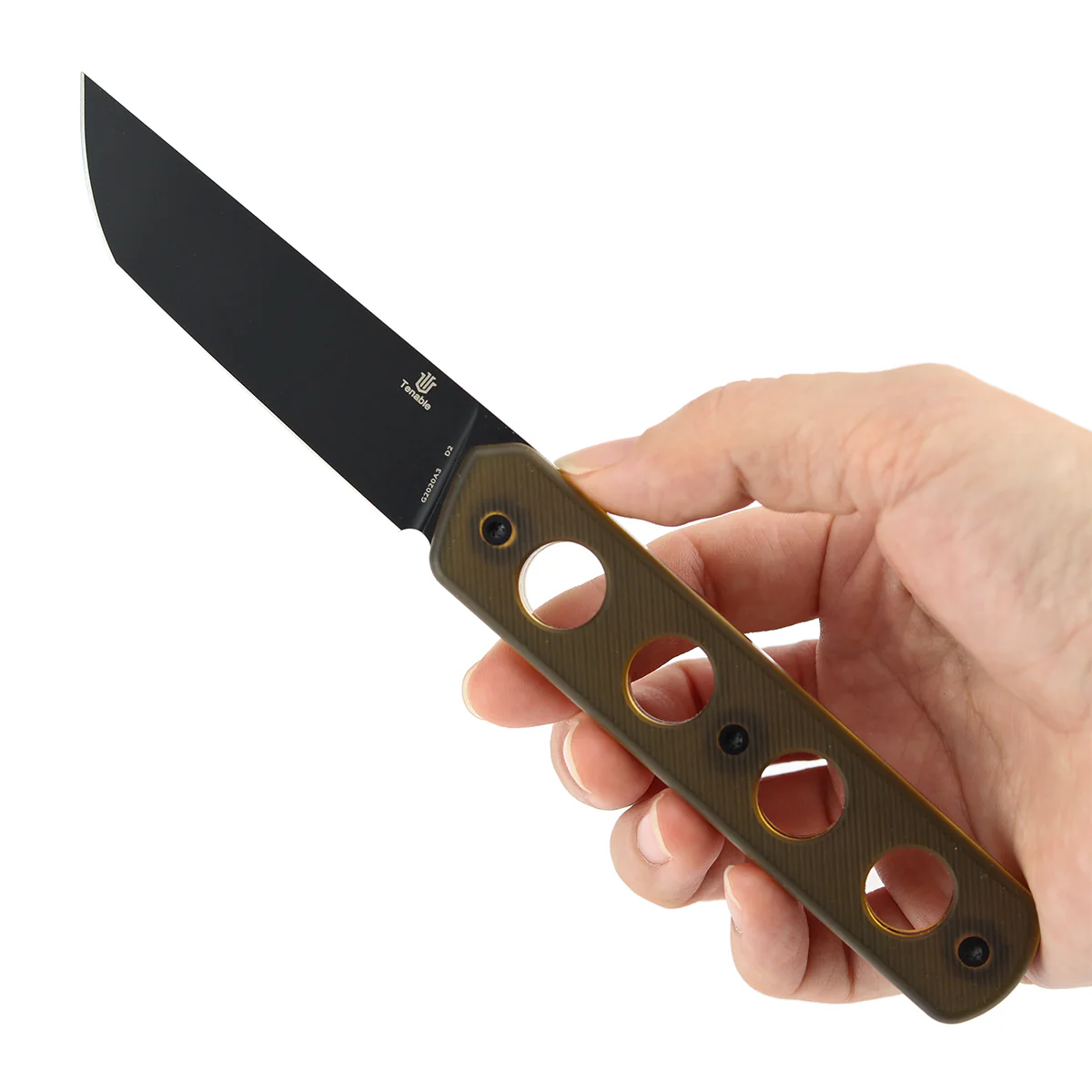 Tenable Foosa Fixed Blade Knife - 3.06'' Blackwash D2 Blade | Amber PEI Handle | Rolf Helbig - G2020A3 - Image 7