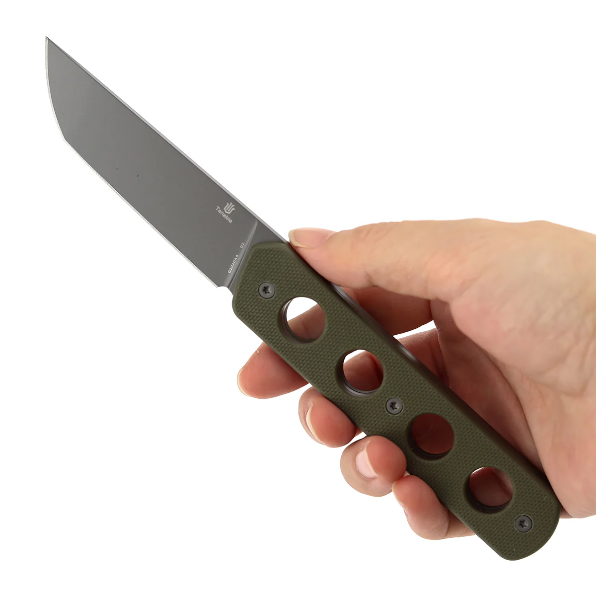 Tenable Foosa Fixed Blade Knife - 3.06'' Gray TiCn Coated D2 Blade | Olive Green G10 Handle | Rolf Helbig Design - G2020A4 - Image 7