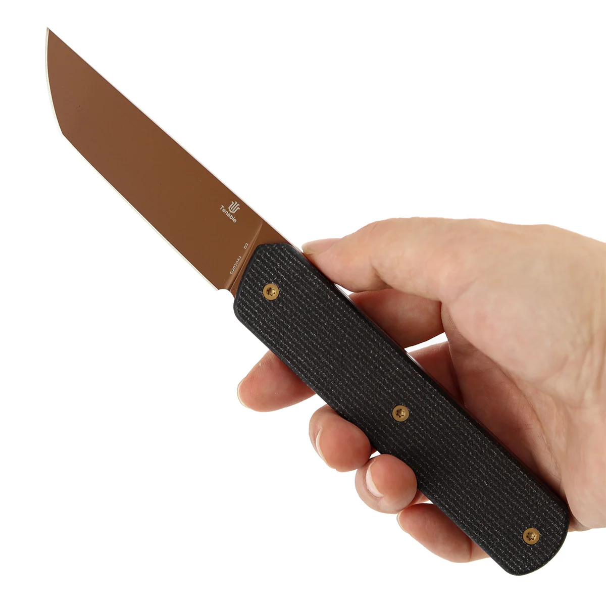 Tenable Foosa Fixed Blade Knife - 3.06'' Rose Gold D2 Blade | Black Micarta Handle | Rolf Helbig - G2020A1 - Image 7