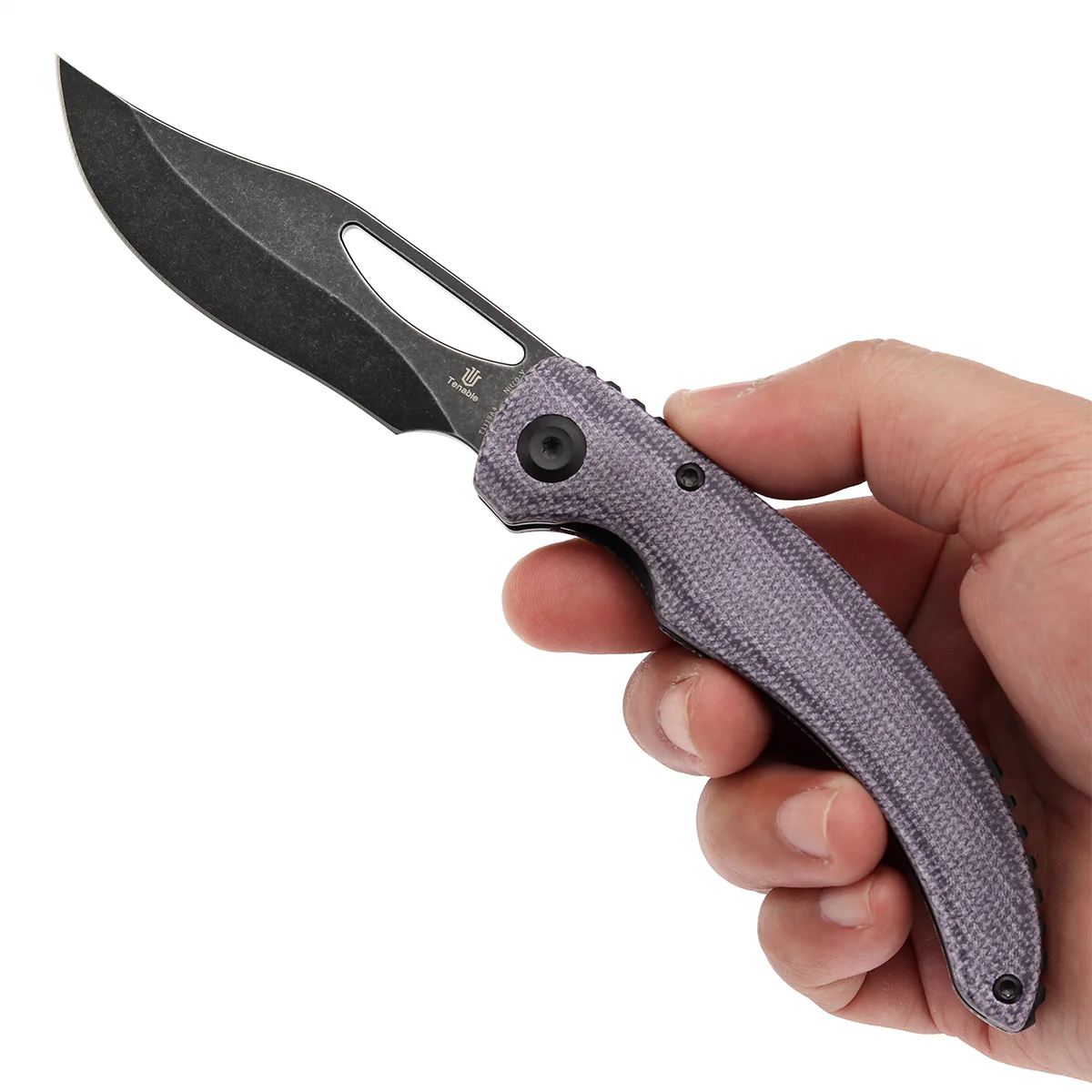 Tenable Gideon Folding Knife - 3.5'' Blackwash Nitro V Blade - Purple Micarta Handle - Dead Sober Design - T1119A4 - Image 9