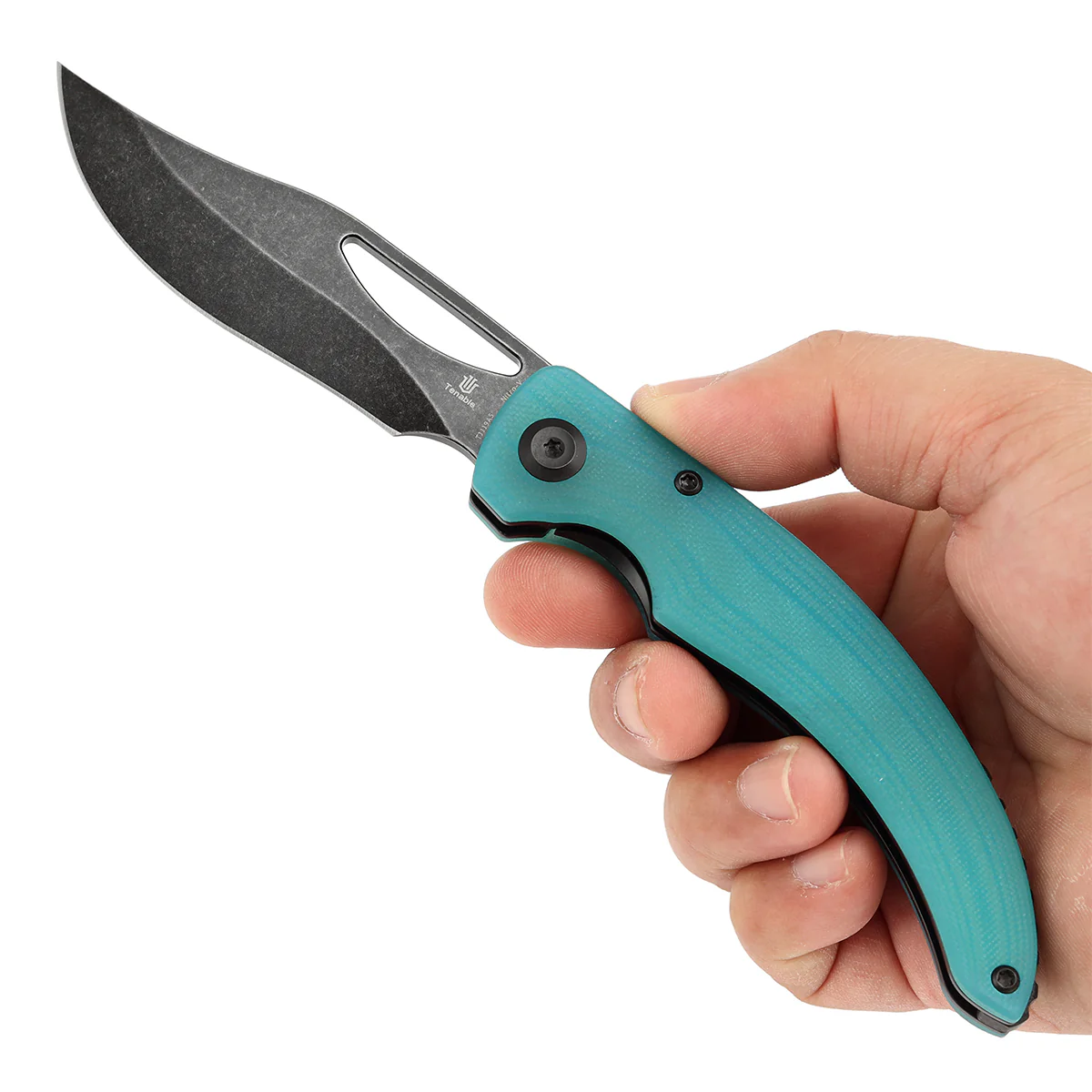 Tenable Gideon Folding Knife - 3.5'' Blackwash Nitro V Blade - Tiffany Blue G10 Handle - Dead Sober Design - T1119A5 - Image 9