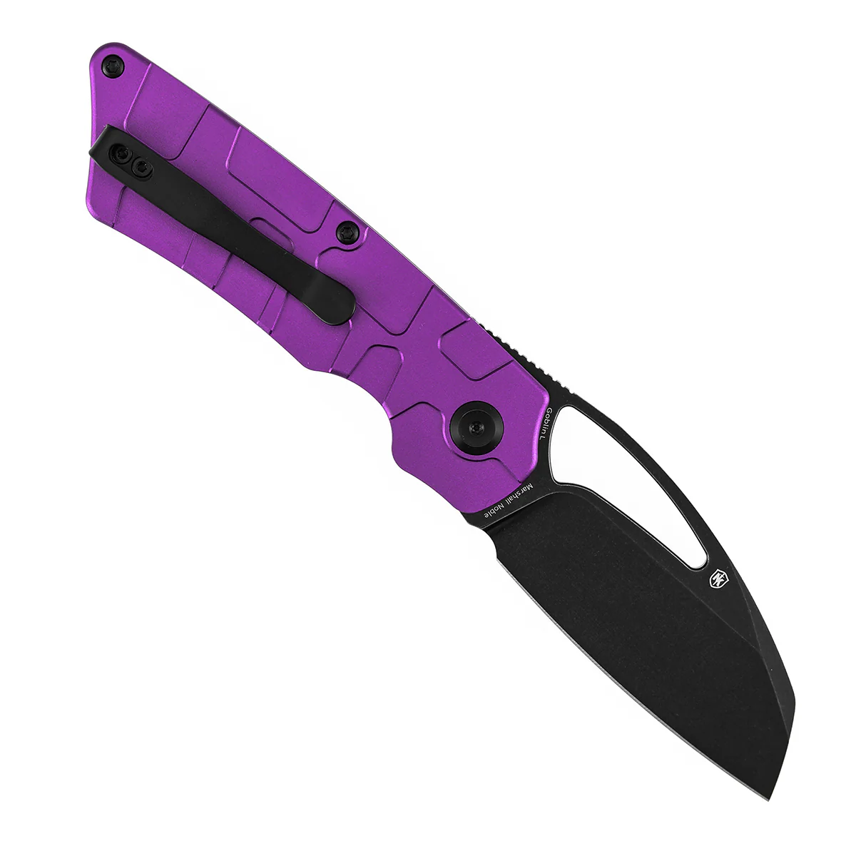 Tenable Goblin L Folding Knife | 3.08" Blackwash 14C28N Blade | Purple Anodized Aluminum with Amphibian-inspired Geometric Texture Handle | Marshall Noble Design | B3016A3 - Image 3
