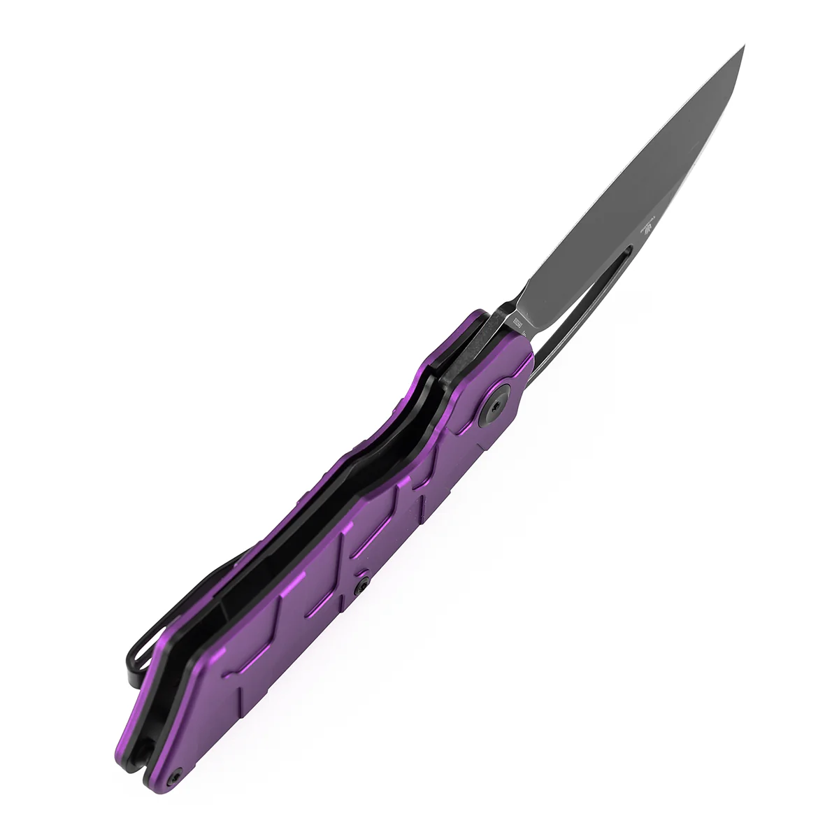 Tenable Goblin L Folding Knife | 3.08" Blackwash 14C28N Blade | Purple Anodized Aluminum with Amphibian-inspired Geometric Texture Handle | Marshall Noble Design | B3016A3 - Image 4