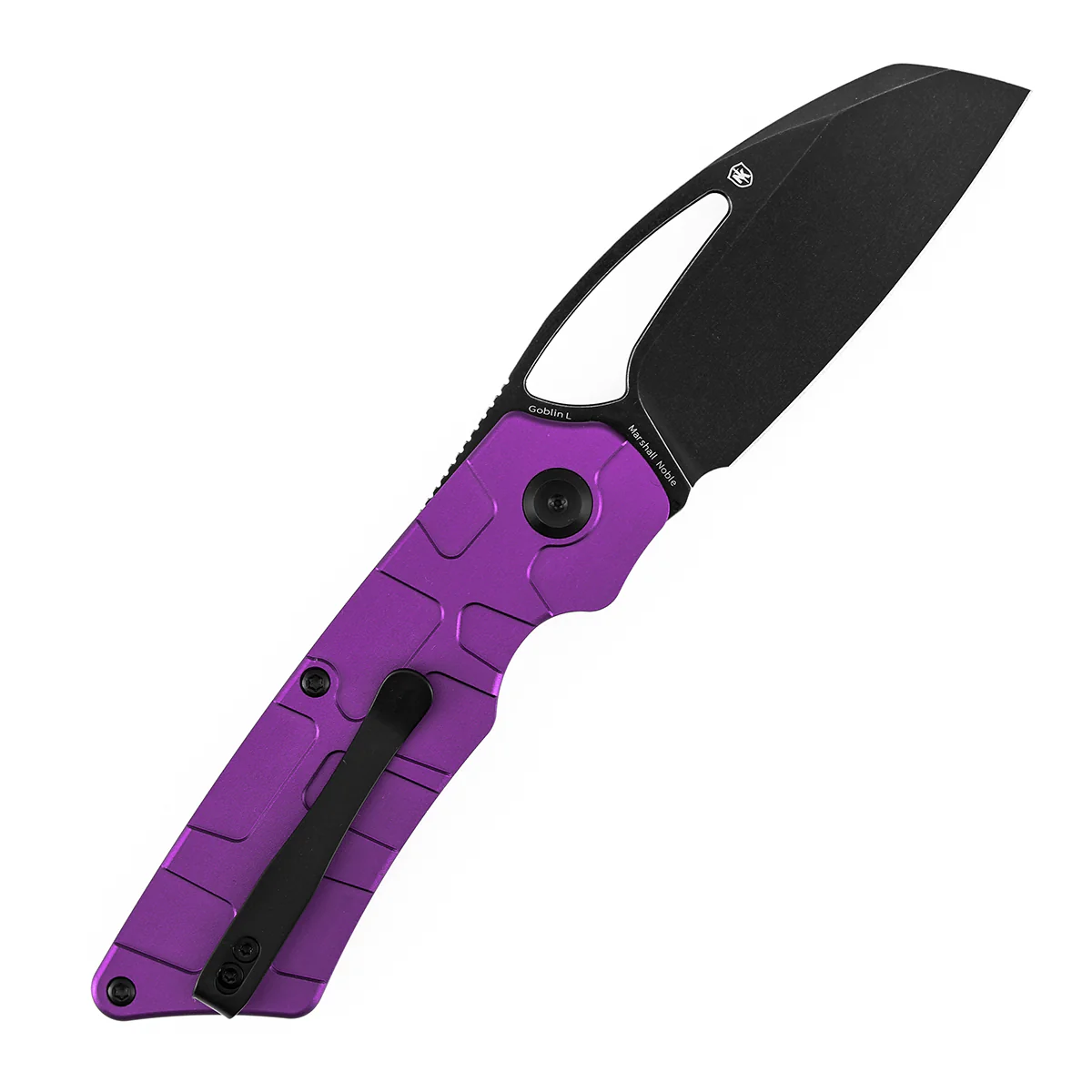 Tenable Goblin L Folding Knife | 3.08" Blackwash 14C28N Blade | Purple Anodized Aluminum with Amphibian-inspired Geometric Texture Handle | Marshall Noble Design | B3016A3 - Image 8