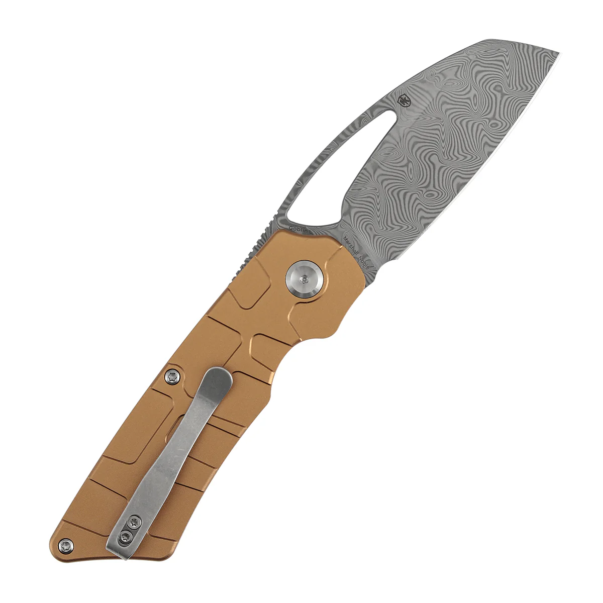 Tenable Goblin L Folding Knife | 3.08" Water Ripple Damascus Blade |Bronze Anodized Aluminum with Amphibian-inspired Geometric Texture Handle | Marshall Noble Design | B3016A2 - Image 8