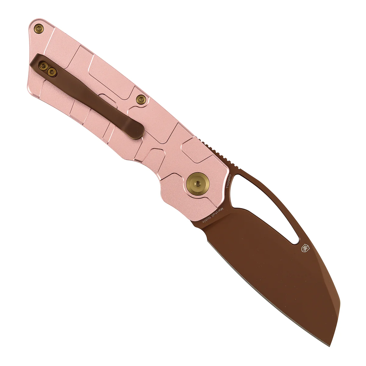 Tenable Goblin L Folding Knife | 3.08" Rose Gold 14C28N Blade | Rose Gold Aluminum with Amphibian-inspired Geometric Texture Handle | Marshall Noble Design | B3016A1 - Image 3