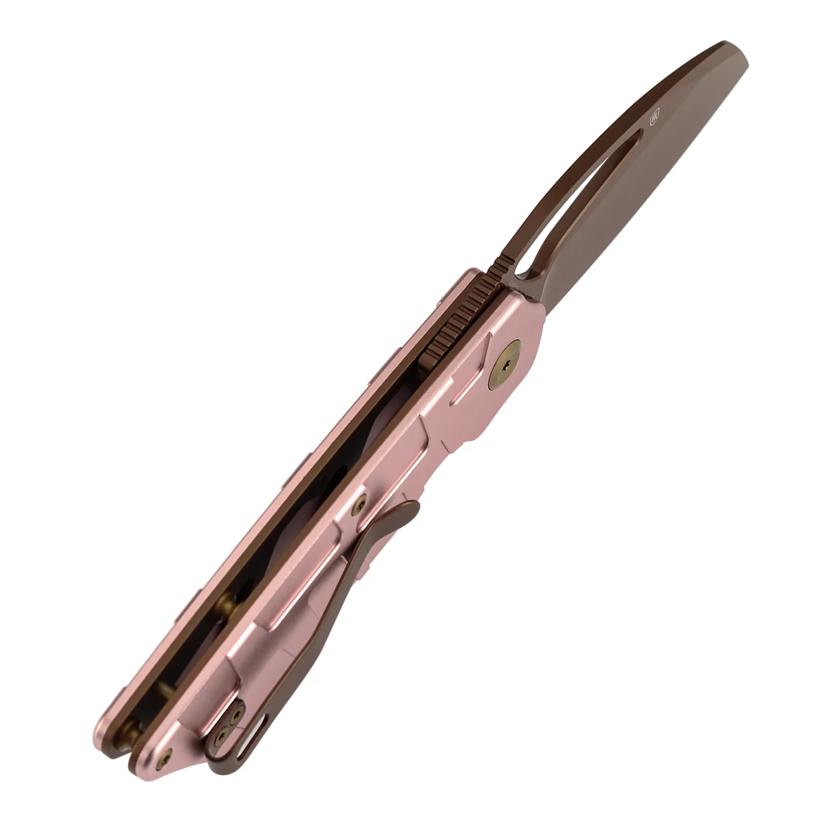 Tenable Goblin L Folding Knife | 3.08" Rose Gold 14C28N Blade | Rose Gold Aluminum with Amphibian-inspired Geometric Texture Handle | Marshall Noble Design | B3016A1 - Image 5