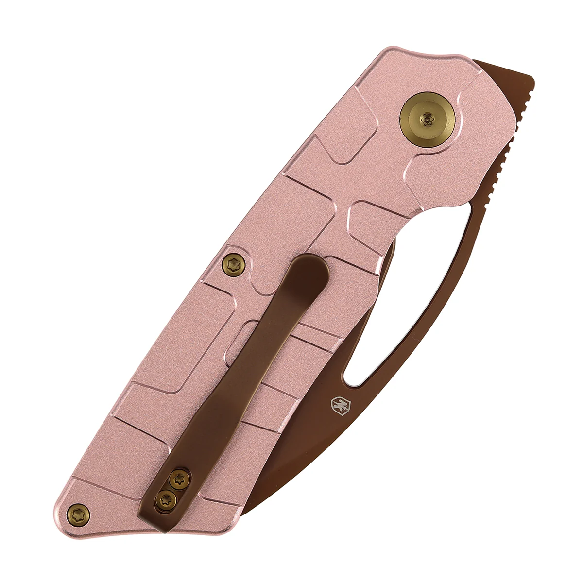 Tenable Goblin L Folding Knife | 3.08" Rose Gold 14C28N Blade | Rose Gold Aluminum with Amphibian-inspired Geometric Texture Handle | Marshall Noble Design | B3016A1 - Image 7
