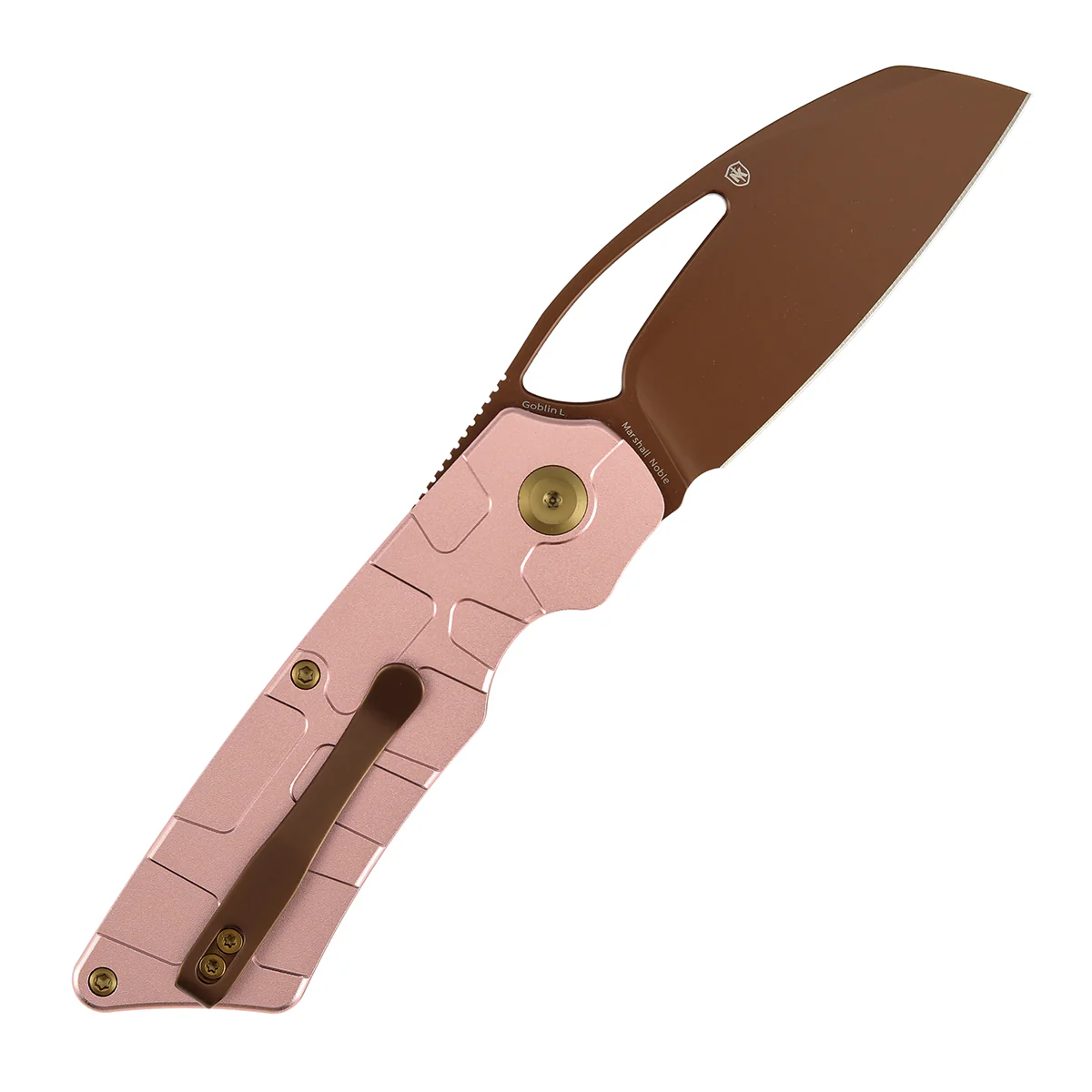 Tenable Goblin L Folding Knife | 3.08" Rose Gold 14C28N Blade | Rose Gold Aluminum with Amphibian-inspired Geometric Texture Handle | Marshall Noble Design | B3016A1 - Image 8