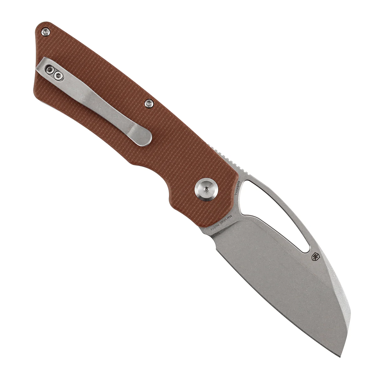 Tenable Goblin L Folding Knife | 3.08'' Stonewashed 14C28N Blade | Brown Micarta Handle | Marshall Noble Design | B3016A4 - Image 3