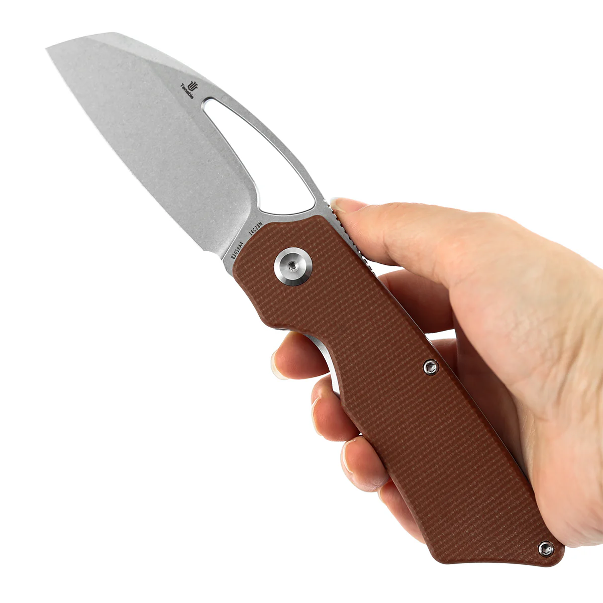 Tenable Goblin L Folding Knife | 3.08'' Stonewashed 14C28N Blade | Brown Micarta Handle | Marshall Noble Design | B3016A4 - Image 6