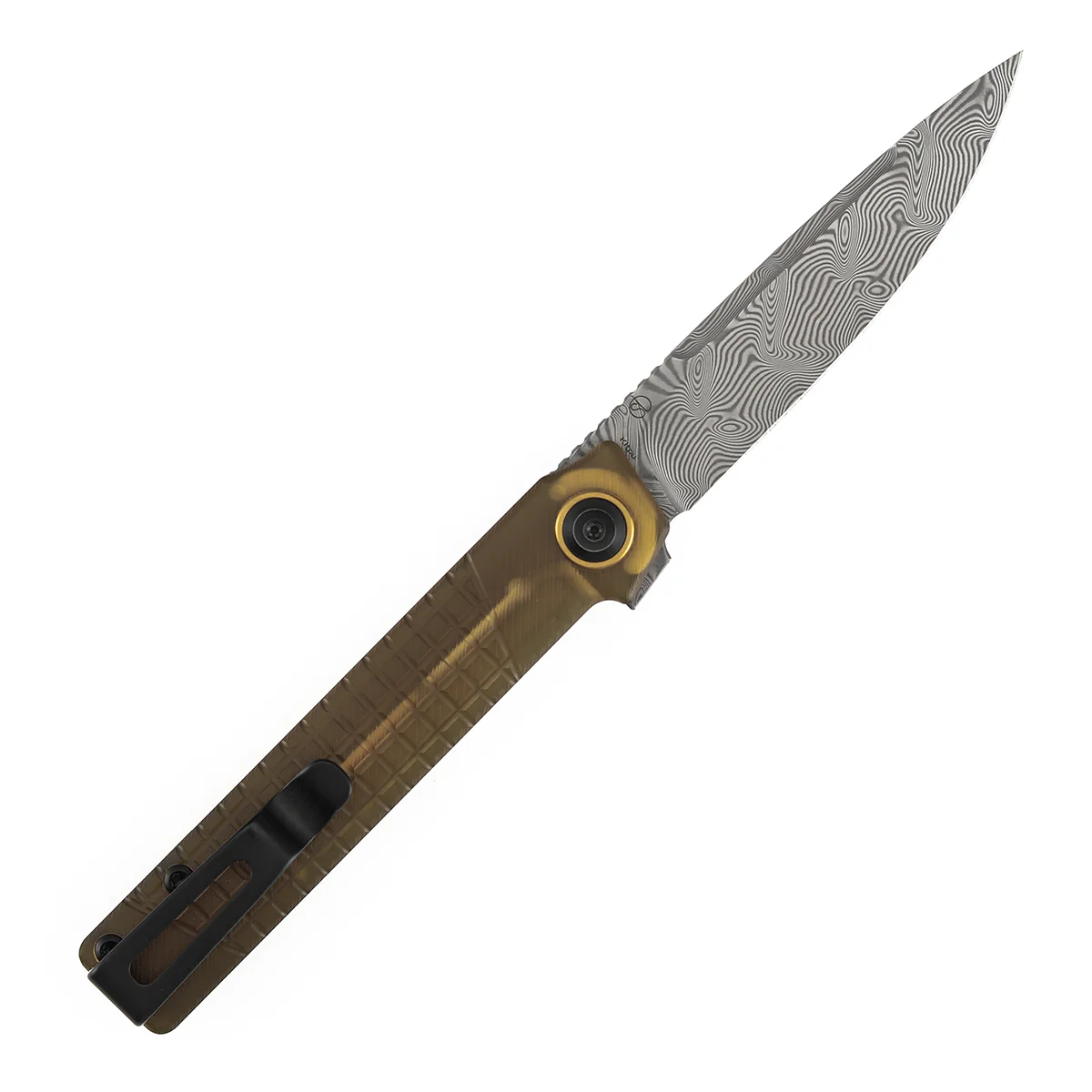 Tenable Kitpu Folding Knife | 2.9'' Water Ripple Damascus Blade | Amber PEI/Ultem with Frag Pattern Handle | Jonathan Styles Design - B2123A5 - Image 4