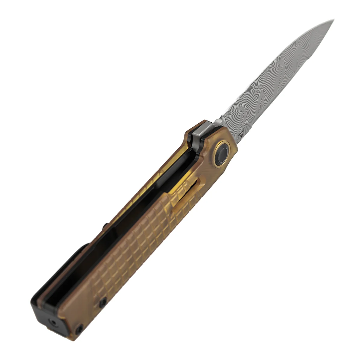 Tenable Kitpu Folding Knife | 2.9'' Water Ripple Damascus Blade | Amber PEI/Ultem with Frag Pattern Handle | Jonathan Styles Design - B2123A5 - Image 7
