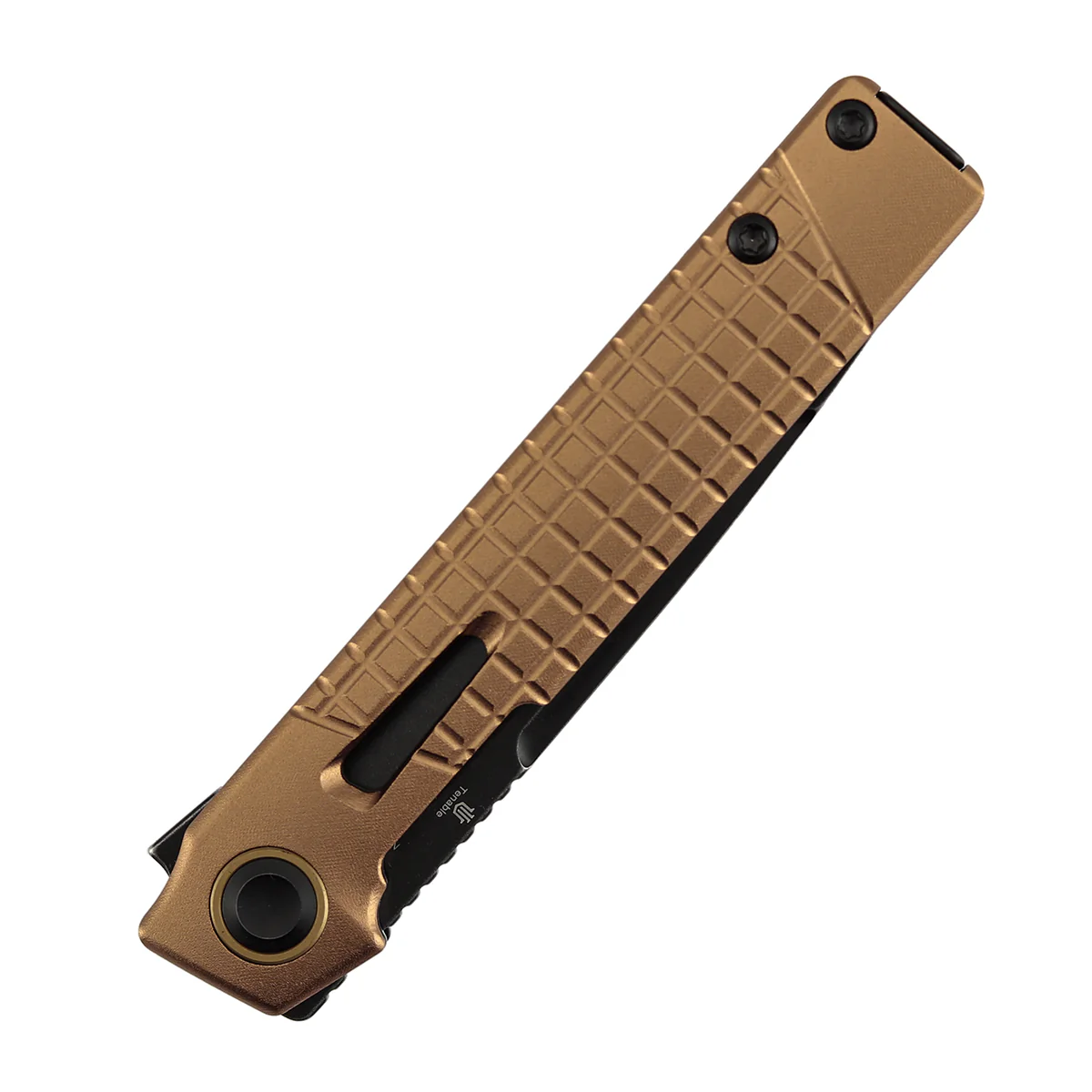 Tenable Kitpu Folding Knife | 2.9'' Blackwash Nitro-V Blade | Bronze Aluminum with Frag Pattern Handle | Jonathan Styles Design - B2123A2 - Image 9