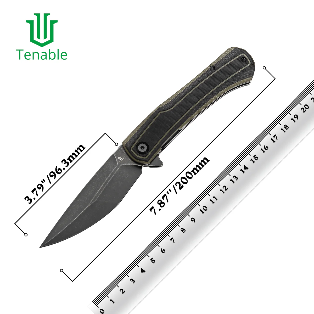 Tenable Kratos Folding Knife Black and Green G10 Handle(3.79" Blackwash Nitro-V Blade) Ostap Hel Design-T1024A4 - Image 10