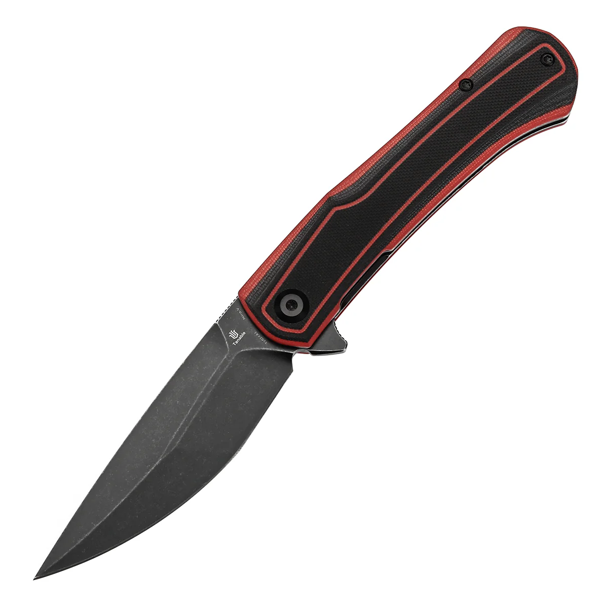 Tenable Kratos Folding Knife Black and Red G10 Handle(3.79" Blackwash Nitro-V Blade) Ostap Hel Design-T1024A1 - Image 2