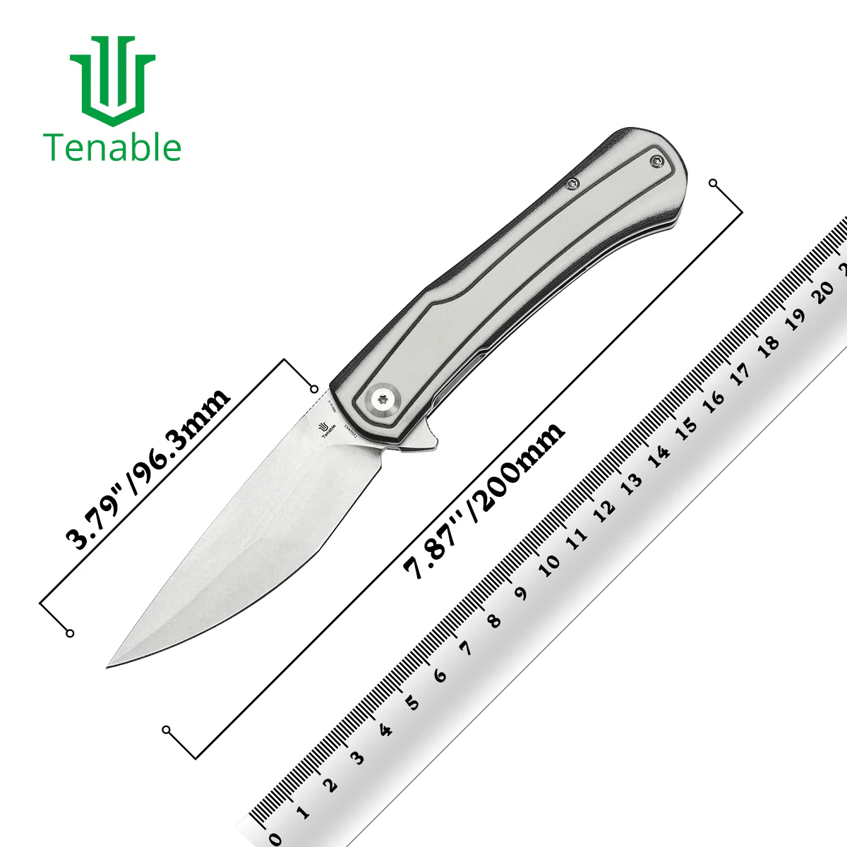 Tenable Kratos Folding Knife Black and White G10 Handle(3.79" Stonewashed Nitro-V Blade) Ostap Hel Design-T1024A5 - Image 10