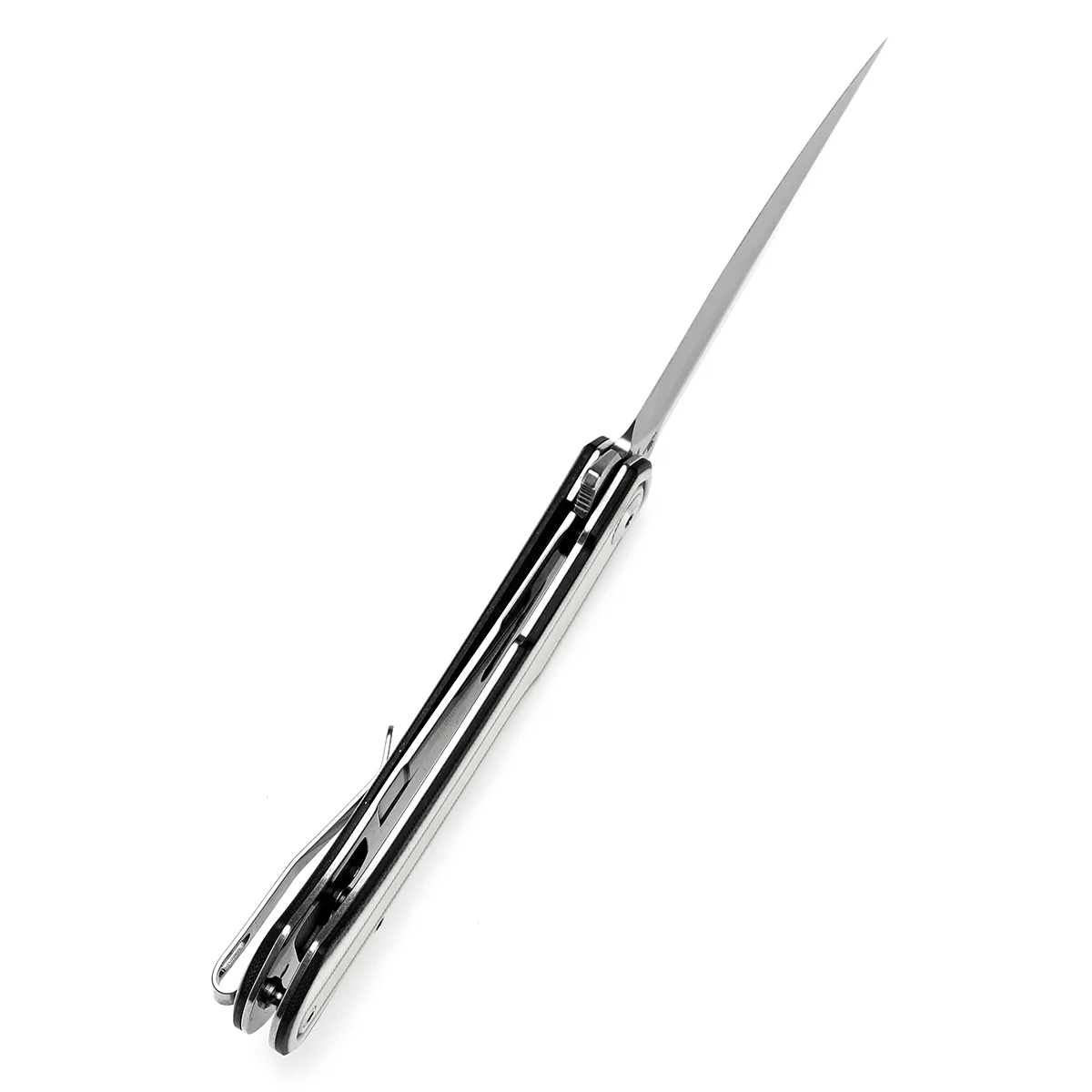 Tenable Kratos Folding Knife Black and White G10 Handle(3.79" Stonewashed Nitro-V Blade) Ostap Hel Design-T1024A5 - Image 4