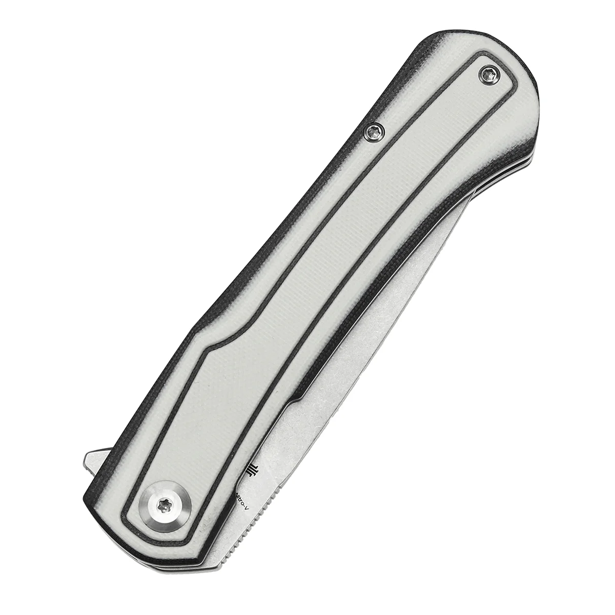 Tenable Kratos Folding Knife Black and White G10 Handle(3.79" Stonewashed Nitro-V Blade) Ostap Hel Design-T1024A5 - Image 6