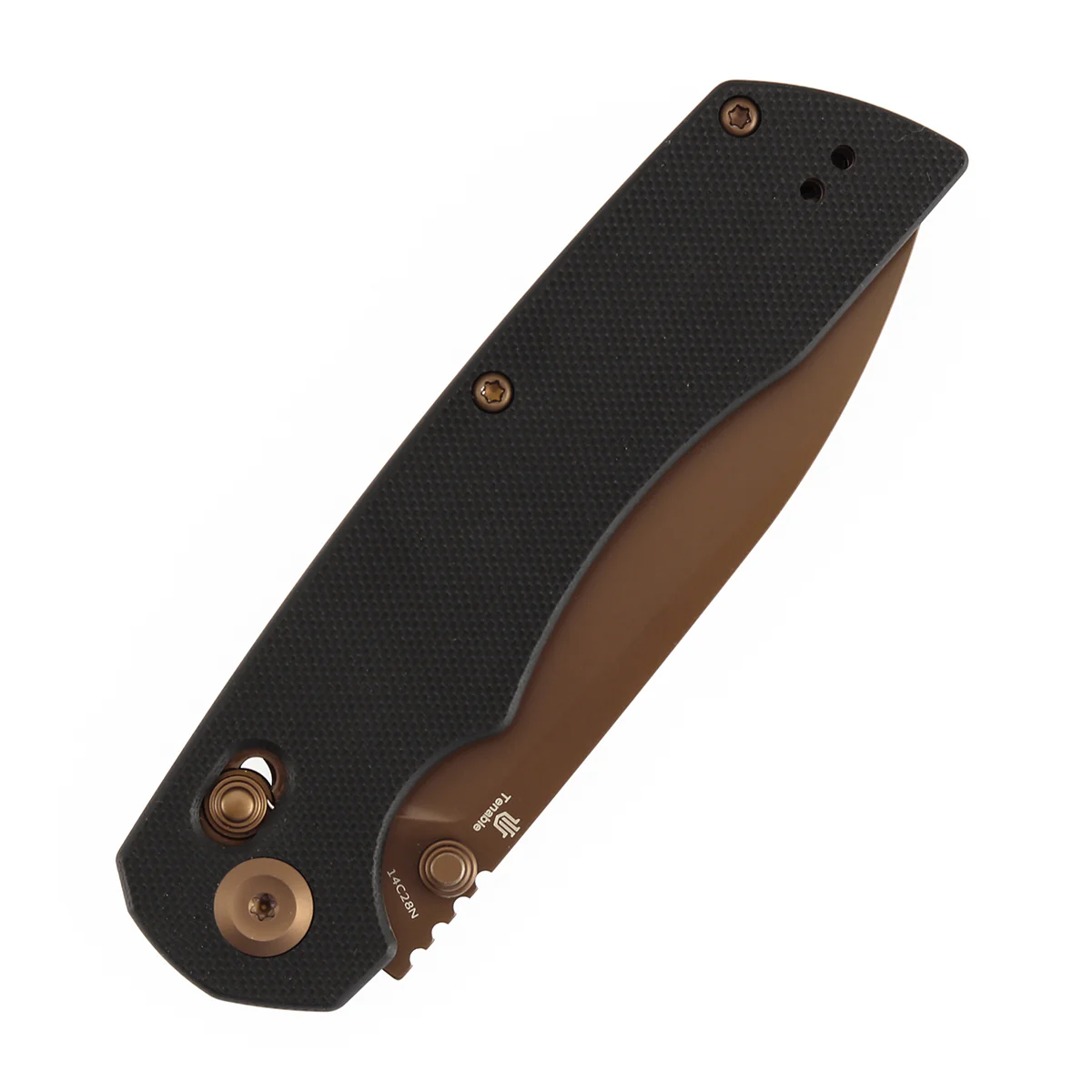 Tenable Kryo Cross Bar Lock | Black G10 Handle | 3.58‘’ Rose Gold Coated 14C28N Blade | Kim Ning Design-T1001V8 - Image 6
