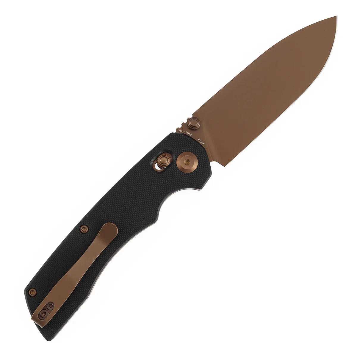 Tenable Kryo Cross Bar Lock | Black G10 Handle | 3.58‘’ Rose Gold Coated 14C28N Blade | Kim Ning Design-T1001V8 - Image 8