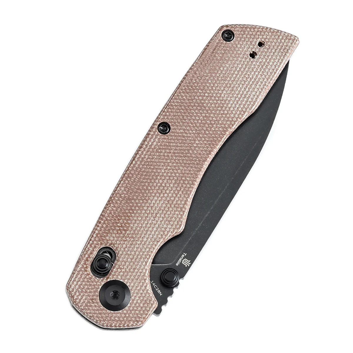 Tenable Kryo Cross Bar Lock Brown Micarta Handle (3.58‘’ Blackwash 14C28N Blade) Kim Ning Design-T1001V5 - Image 6