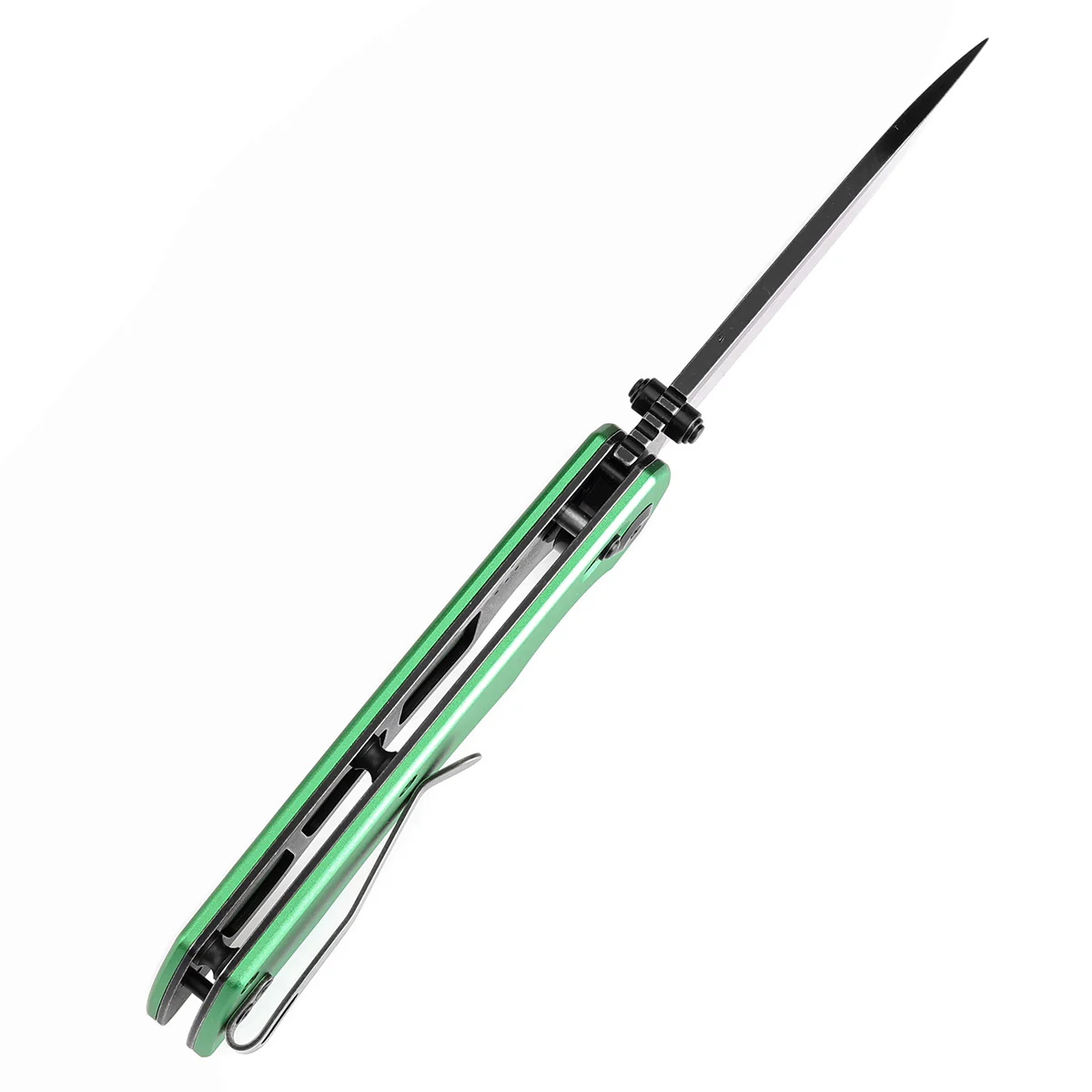 Tenable Kryo Cross Bar Lock Green Anodized Aluminum Handle (3.58‘’ Blackwash 14C28N Blade) Kim Ning Design-T1001V1 - Image 5