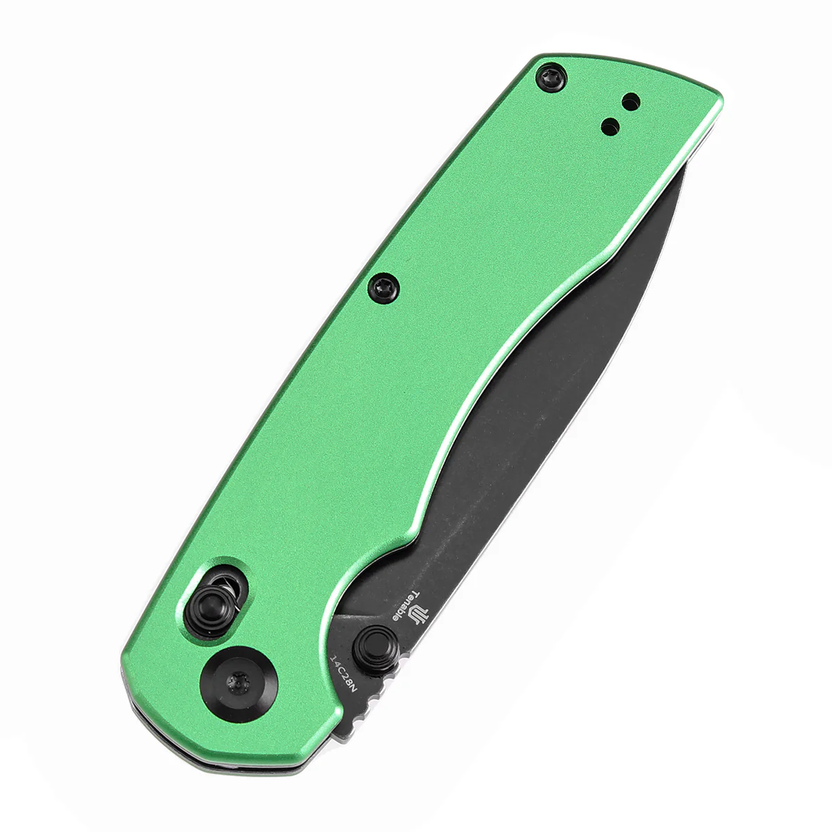 Tenable Kryo Cross Bar Lock Green Anodized Aluminum Handle (3.58‘’ Blackwash 14C28N Blade) Kim Ning Design-T1001V1 - Image 6