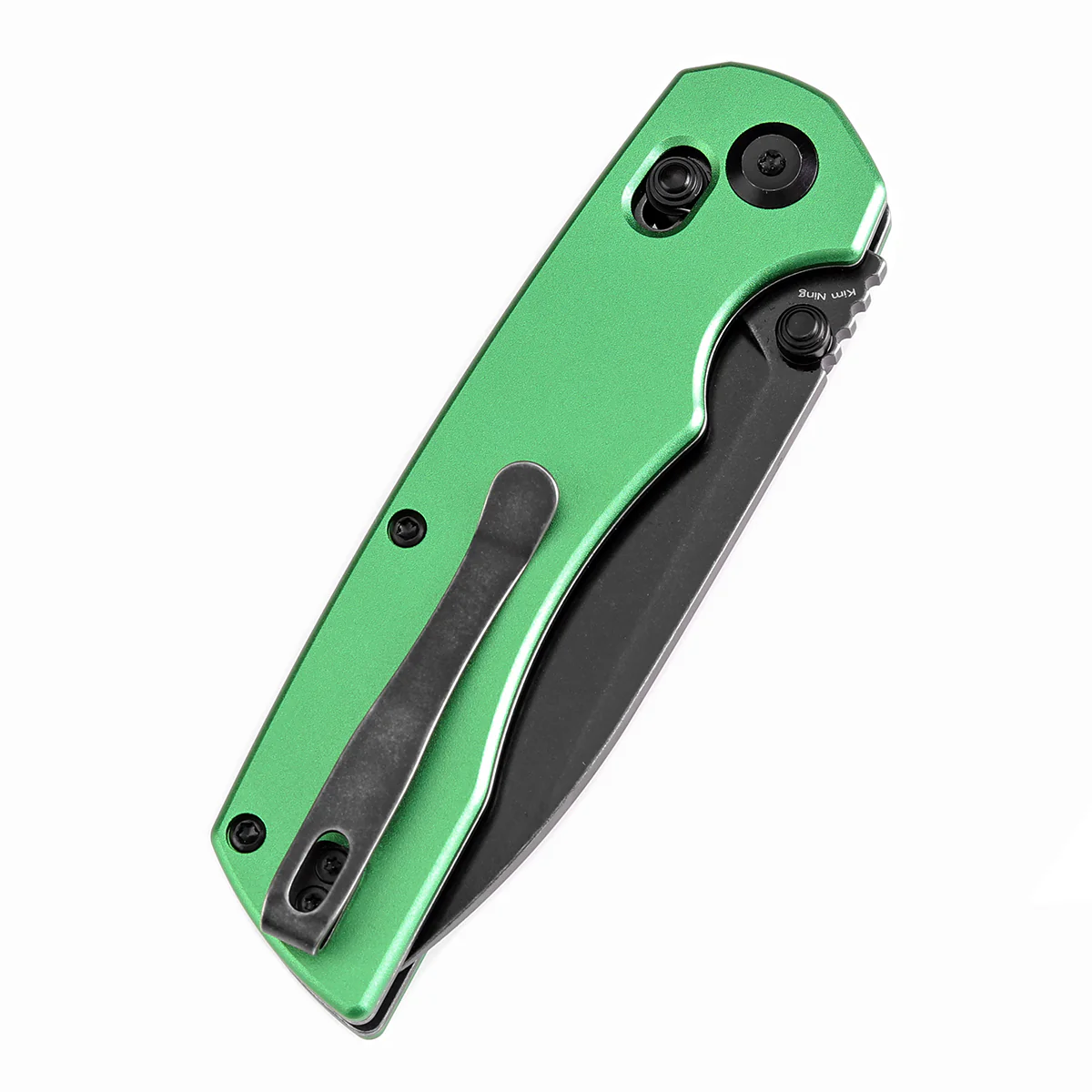 Tenable Kryo Cross Bar Lock Green Anodized Aluminum Handle (3.58‘’ Blackwash 14C28N Blade) Kim Ning Design-T1001V1 - Image 7