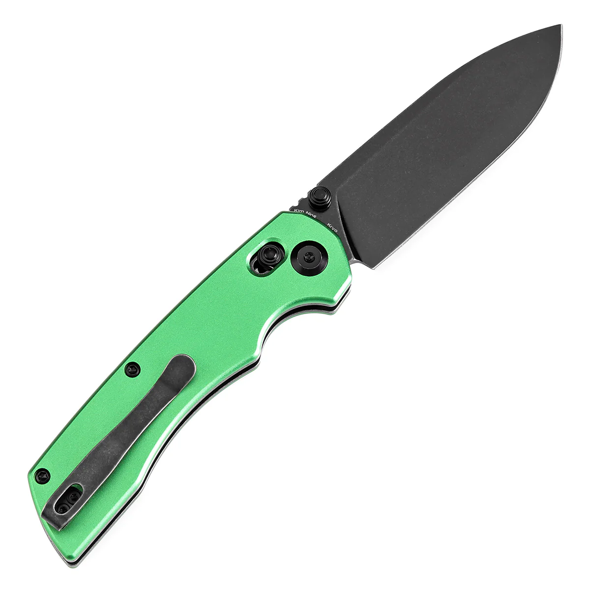 Tenable Kryo Cross Bar Lock Green Anodized Aluminum Handle (3.58‘’ Blackwash 14C28N Blade) Kim Ning Design-T1001V1 - Image 8