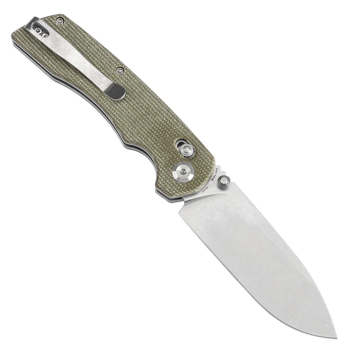 Tenable Kryo Cross Bar Lock Green Micarta Handle (3.58‘’ Stonewashed 14C28N Blade) Kim Ning Design-T1001V6 - Image 3