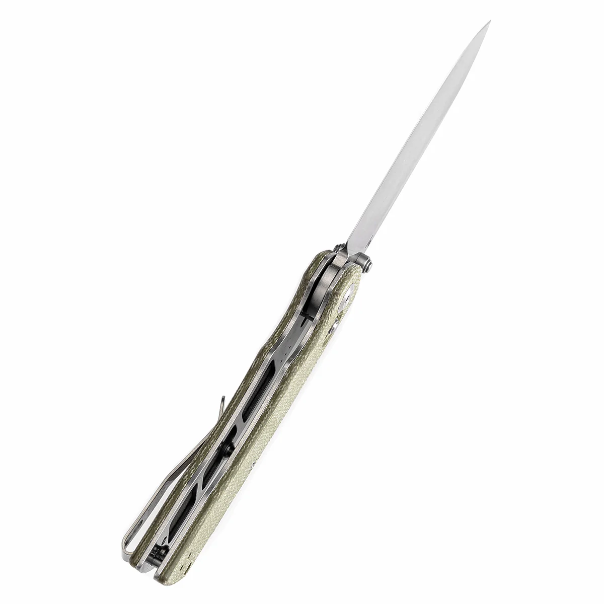 Tenable Kryo Cross Bar Lock Green Micarta Handle (3.58‘’ Stonewashed 14C28N Blade) Kim Ning Design-T1001V6 - Image 4