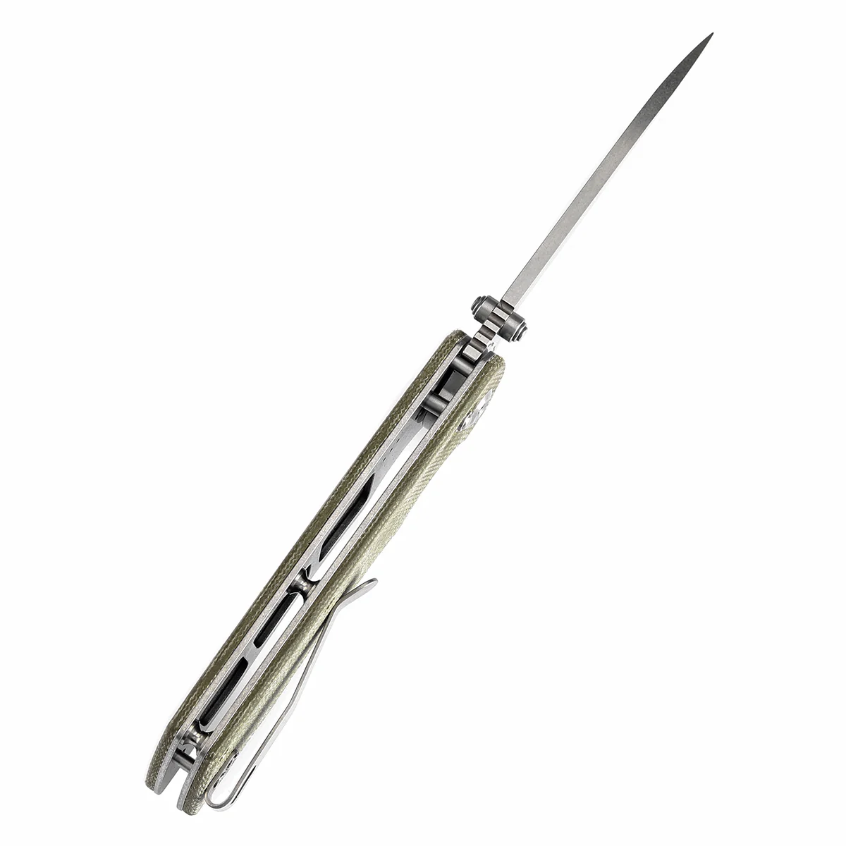 Tenable Kryo Cross Bar Lock Green Micarta Handle (3.58‘’ Stonewashed 14C28N Blade) Kim Ning Design-T1001V6 - Image 5