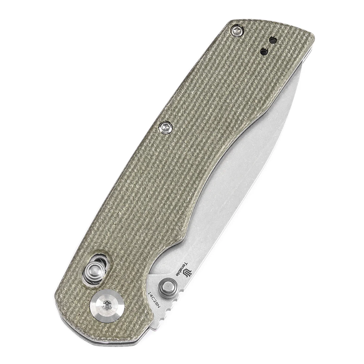 Tenable Kryo Cross Bar Lock Green Micarta Handle (3.58‘’ Stonewashed 14C28N Blade) Kim Ning Design-T1001V6 - Image 6