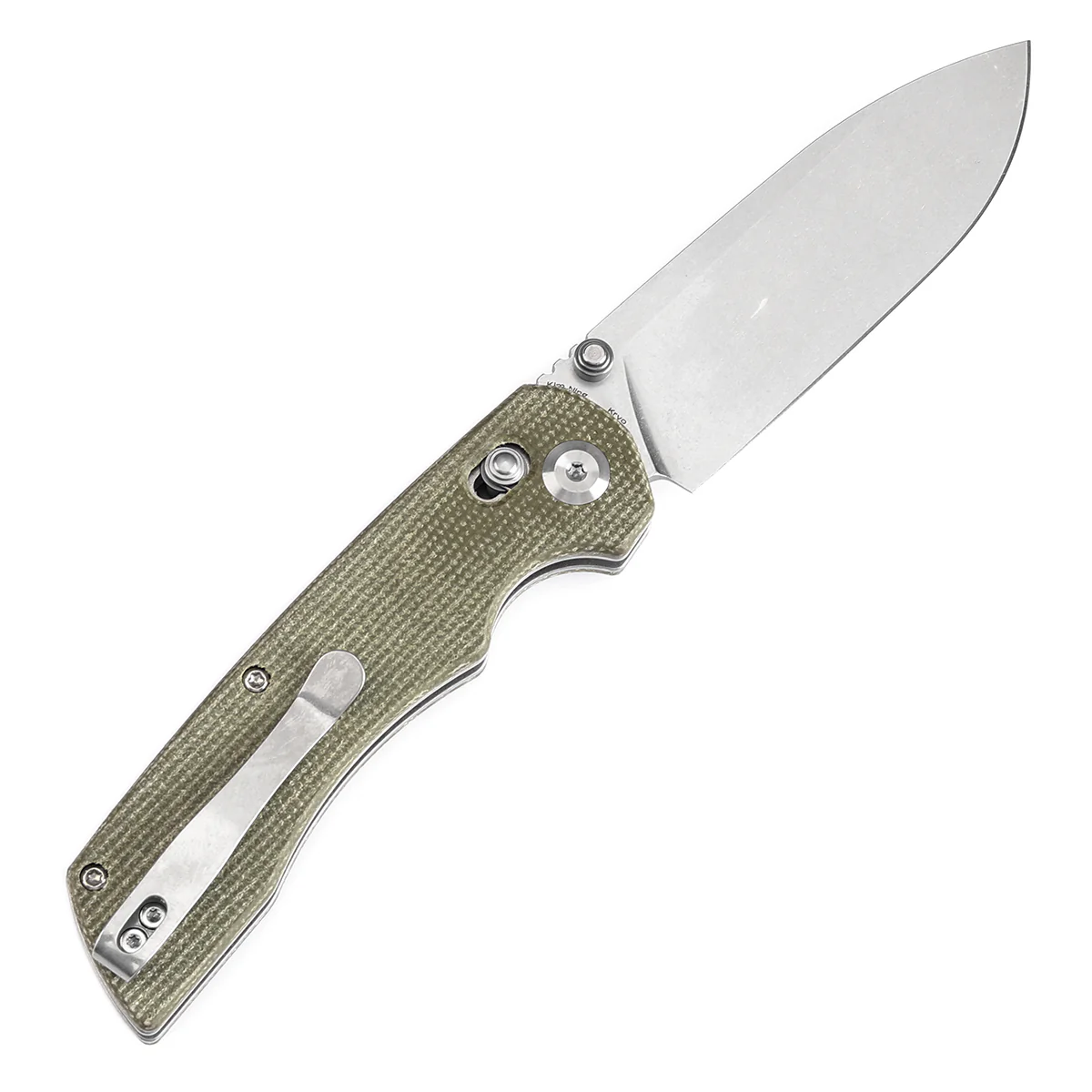 Tenable Kryo Cross Bar Lock Green Micarta Handle (3.58‘’ Stonewashed 14C28N Blade) Kim Ning Design-T1001V6 - Image 8