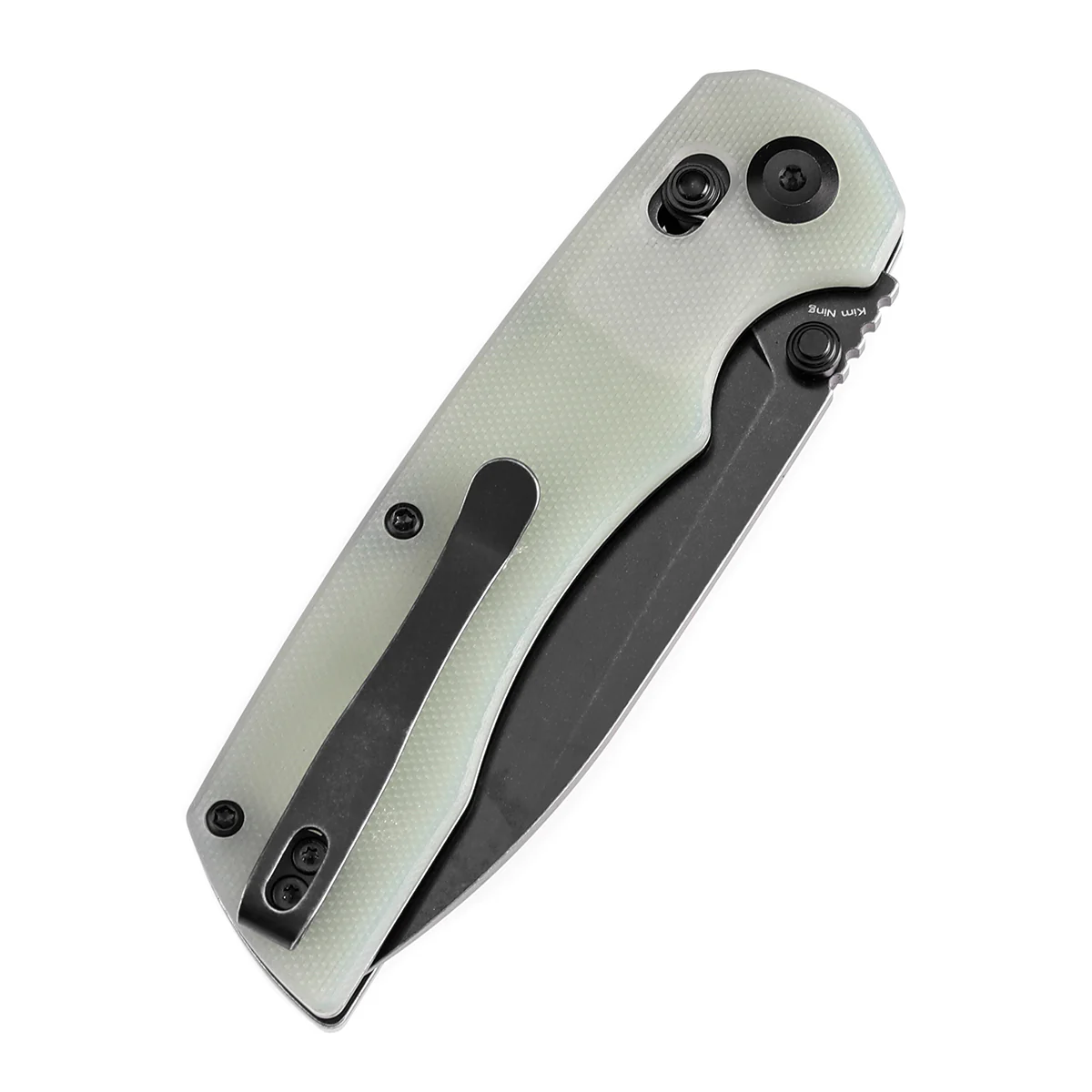 Tenable Kryo Cross Bar Lock Jade G10 Handle (3.58‘’ Blackwash 14C28N Blade) Kim Ning Design-T1001V4 - Image 7