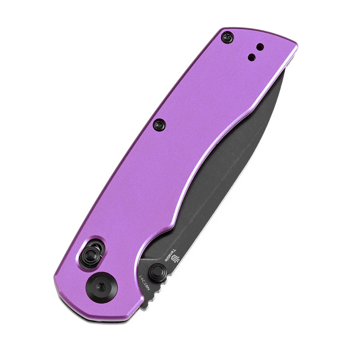 Tenable Kryo Cross Bar Lock Purple Anodized Aluminum Handle (3.58‘’ Blackwash 14C28N Blade) Kim Ning Design-T1001V2 - Image 6