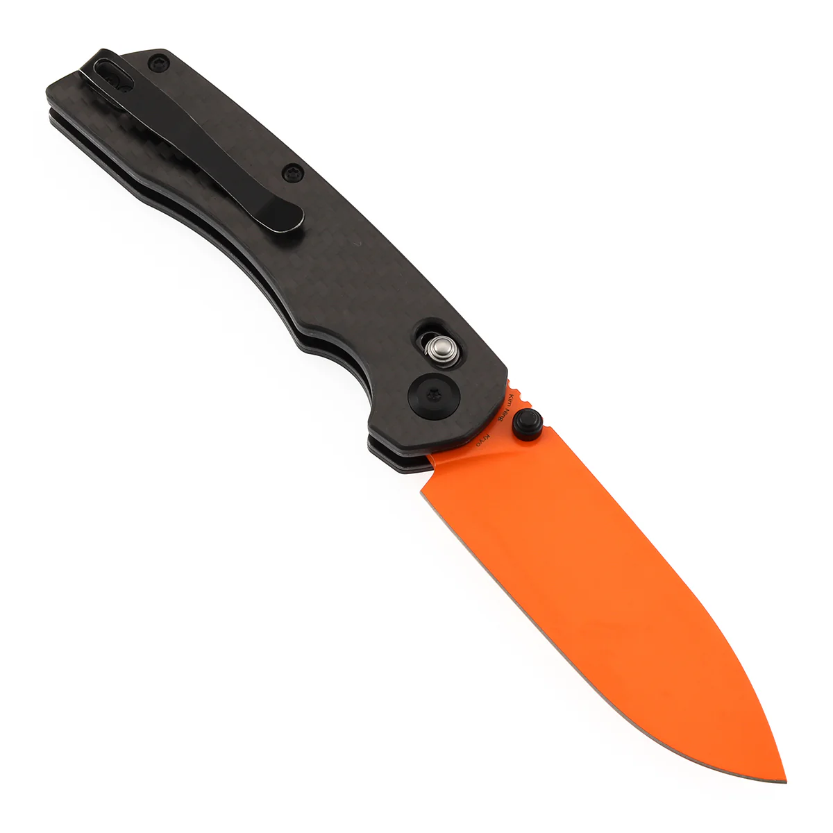 Tenable Kryo Cross Bar Lock |Twill Carbon Fiber+G10 Handle | 3.58‘’ Orange Coated 14C28N Blade | Kim Ning Design-T1001V12 - Image 3