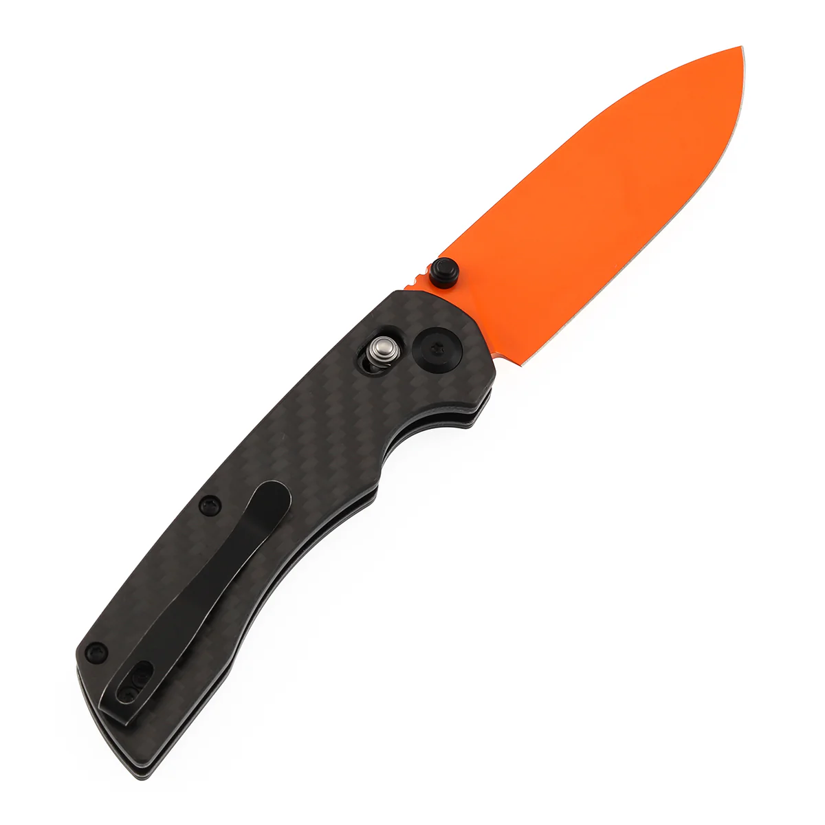Tenable Kryo Cross Bar Lock |Twill Carbon Fiber+G10 Handle | 3.58‘’ Orange Coated 14C28N Blade | Kim Ning Design-T1001V12 - Image 8