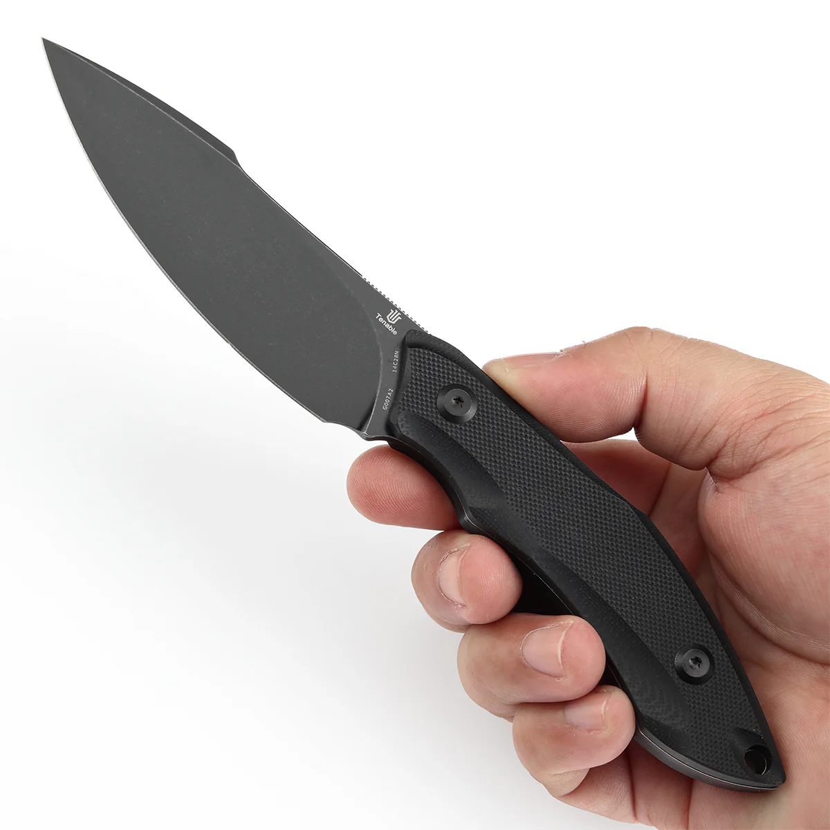 Tenable Luccio Fixed Blade Knife with Black G10 Handle (3.81" Blackwash 14C28N Blade) - Bolt Vision Design - G007A2 - Image 6