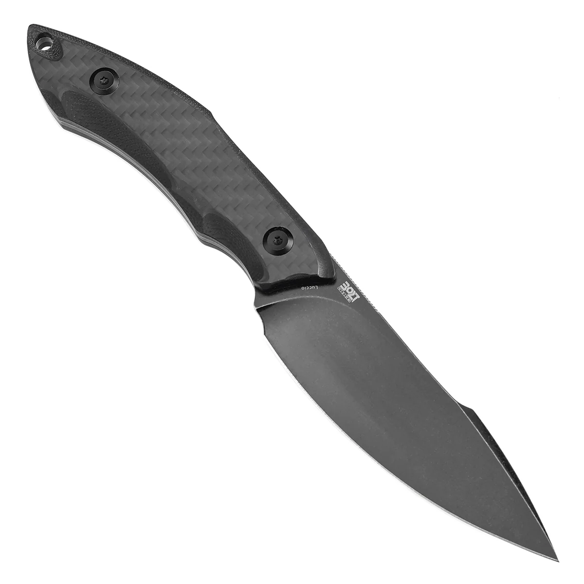 Tenable Luccio Fixed Blade Knife with Carbon Fiber & G10 Handle (3.81" Blackwash 14C28N Blade) - Bolt Vision Design - G007A6 - Image 2