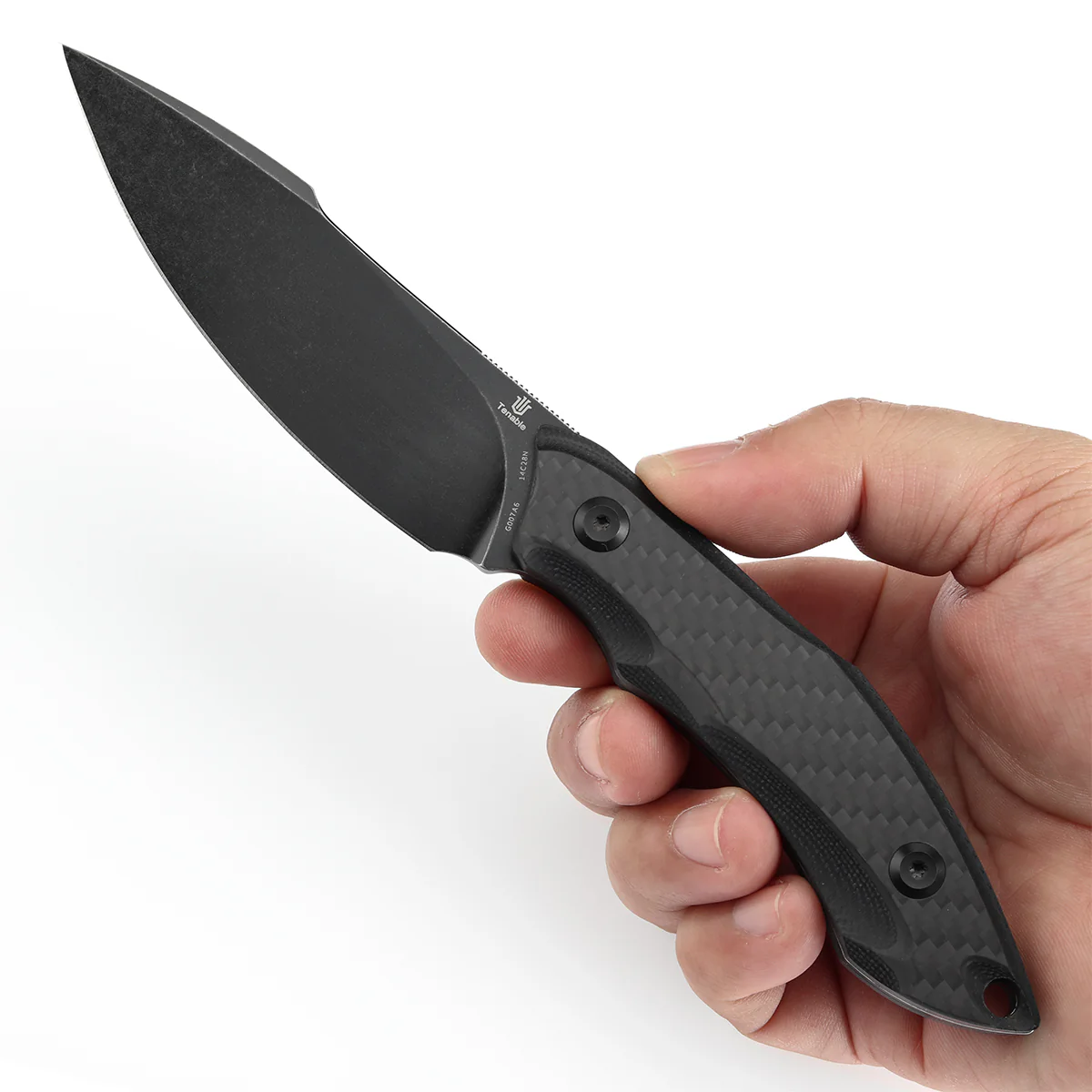 Tenable Luccio Fixed Blade Knife with Carbon Fiber & G10 Handle (3.81" Blackwash 14C28N Blade) - Bolt Vision Design - G007A6 - Image 6