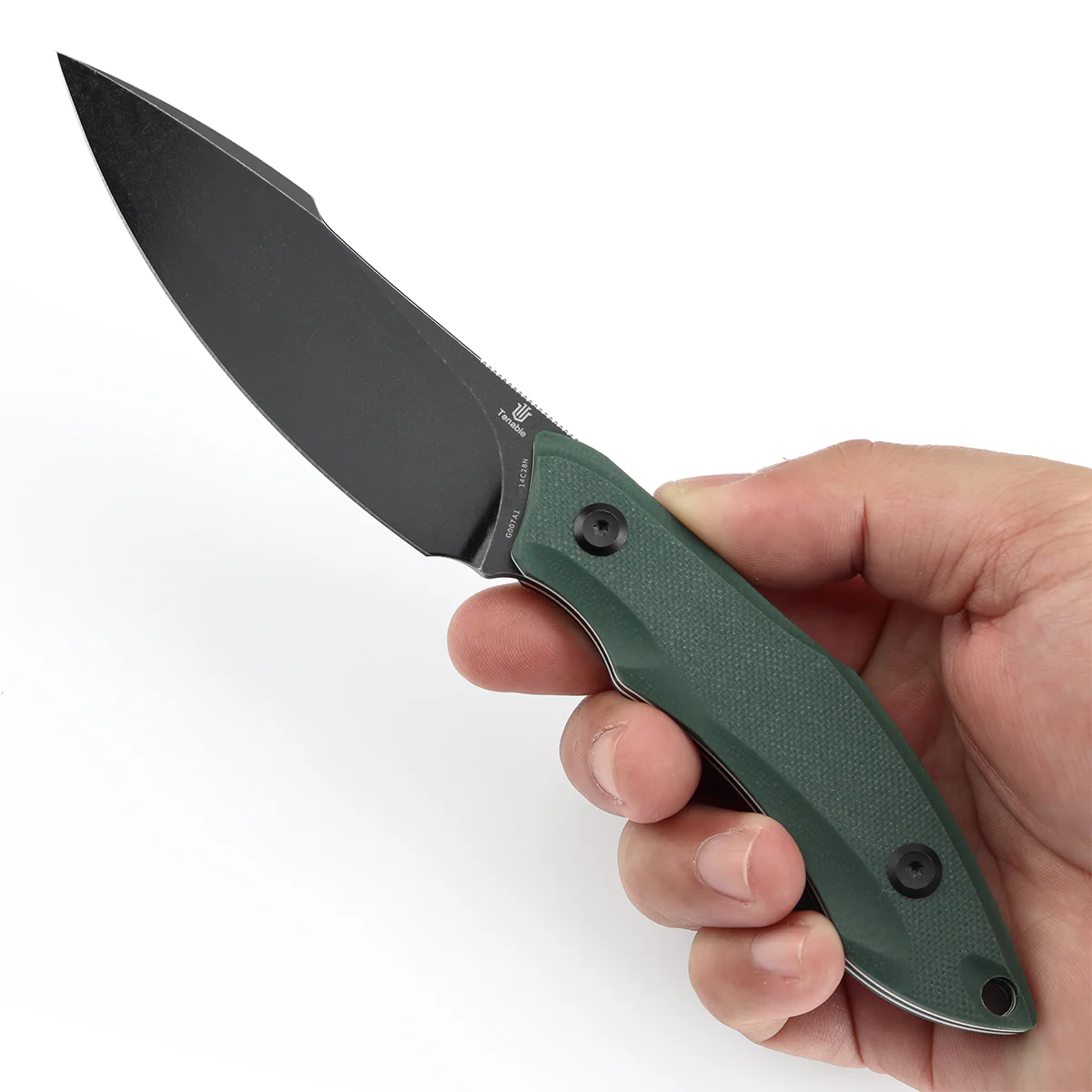 Tenable Luccio Fixed Blade Knife with Green G10 Handle (3.81" Blackwash 14C28N Blade) - Bolt Vision Design - G007A1 - Image 6